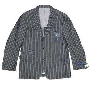 Ibiza Sport Coat Men 40R Linen Cotton Blazer Black Striped Modern Luxury
